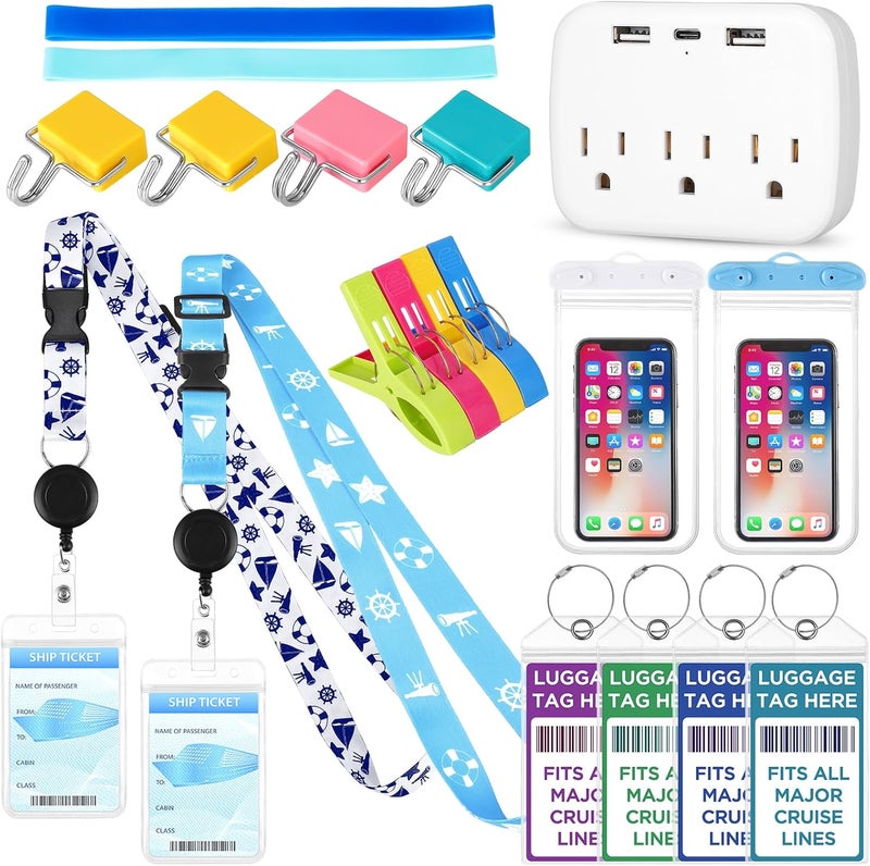 FACULX Cruise Ship Essentials 2025, Cruise Must Haves Kits Including Non-Surge Power Strip, Lanyards for Cruise Ship Cards, Luggage Tags, Magnetic Hooks, Towel Bands and Clips for All Cruise Lines - Image 1